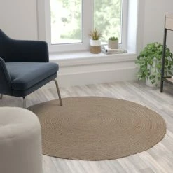 Promo 🧨 Flash Furniture 4 Foot Round Braided Design Jute And Polyester Blend Indoor Area Rug 🔔