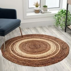 New 🛒 Flash Furniture Natural Fiber Jute Area Rug - Braided Indoor Jute Rug - Natural Area Rugs 🔥